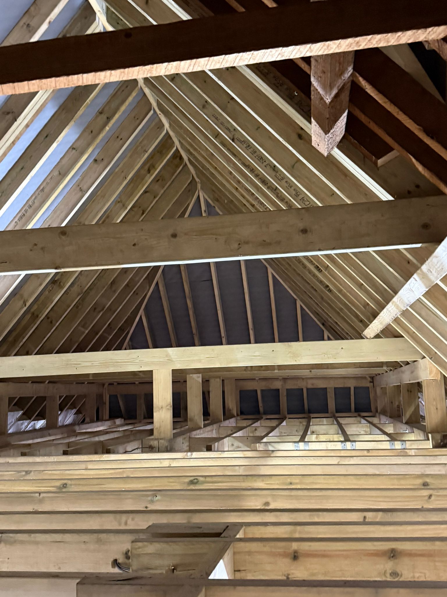 Timber roof structure interior view